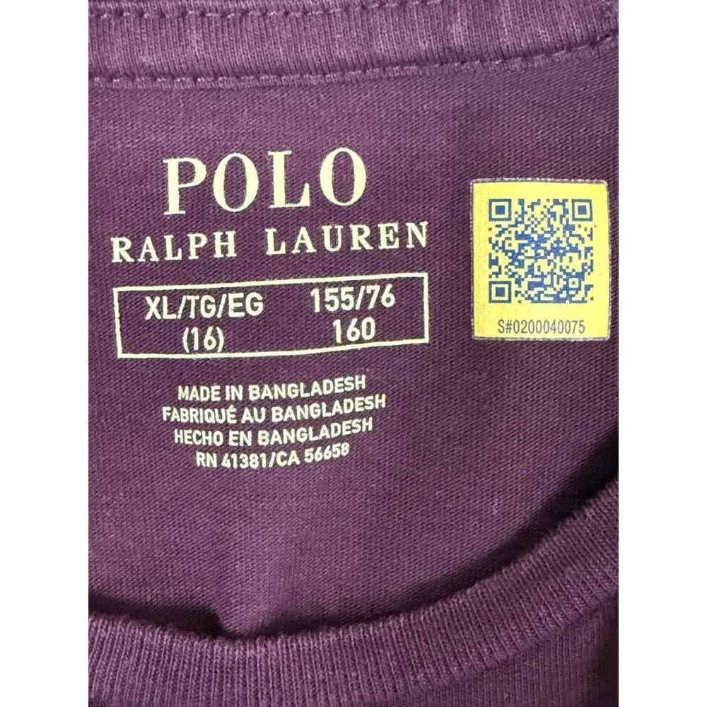 Polo Ralph Lauren Shirt Girls 16 Maroon Crew Neck Short Sleeve Pony Logo Tee